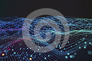 Vector abstract 3D big data visualisation. Blockchain data fields. Concept of AI technology and digital communication.