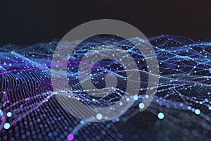 Vector abstract 3D big data visualisation. Blockchain data fields. Concept of AI technology and digital communication.