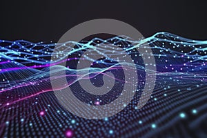 Vector abstract 3D big data visualisation. Blockchain data fields. Concept of AI technology and digital communication.