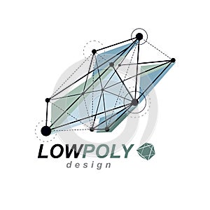 Vector abstract 3d mesh object, technology low poly template . C