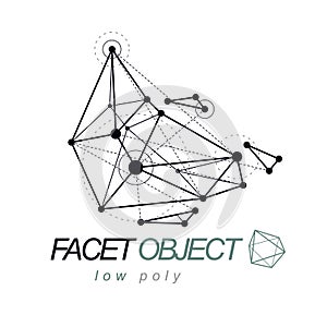 Vector abstract 3d mesh object, technology low poly template .