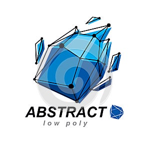 Vector abstract 3d mesh object, technology low poly template .
