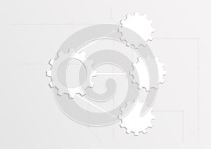 Vector abstract design, white gear wheel on white background.
