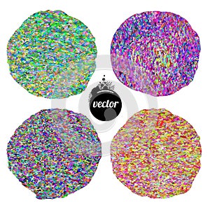 Vector abstract digital textured backgrounds set, bright colorful circles isolated on white