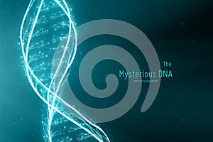 Vector abstract DNA double helix illustration. Mysterious source of life background. Genom futuristic image. Conceptual