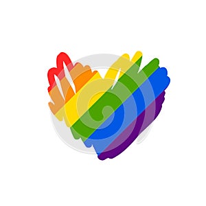 Vector abstract doodles pattern. Hand drawn heart pride, love, peace with rainbow. Gay parade slogan. LGBT rights symbol