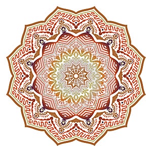 Vector abstract ethnic sunny mandala with orange colors