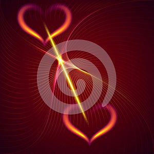 Vector abstract flame hearts and beams dark red