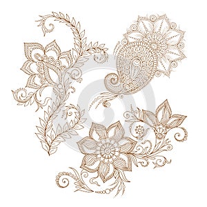 Vector abstract floral elements in indian mehendy style. Abstrac photo