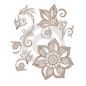 Vector abstract floral elements in indian mehendy style photo
