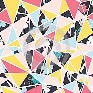 Vector abstract floral triangles seamless repeat pattern design. Great for modern fabric, wallpaper, scrapbooking