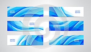 Vector abstract flow wavy banners set. Water, stream, energy stream horizontal backgrounds. Wave Liquid, transparent