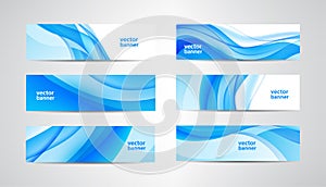 Vector abstract flow wavy banners set. Water, stream, energy stream horizontal backgrounds. Wave Liquid, transparent