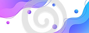 Vector Abstract Fluid Style Banner Background with Simple Blue, Purple and Pink Gradient Wavy Lines and Circles