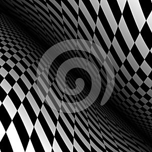 Vector abstract futuristic background with infinity perspective. Black tile floor squared texture. Distorted checkered