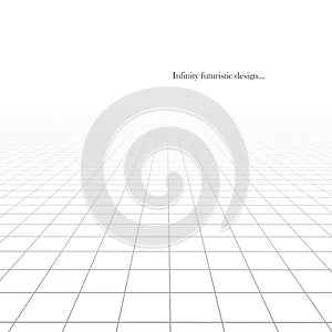 Vector abstract futuristic background with vision perspective. White grid tile floor infinity texture