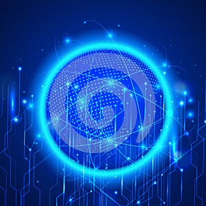 Vector Abstract futuristic circuit board. Global Network, computer technology dark blue color background , technology concept.