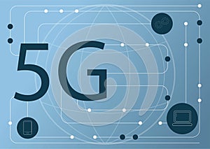 Vector abstract 5G new wireless internet connection background. Global network high speed network. 5G symbol construted with