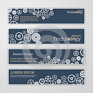Vector abstract gear wheel and circuit board, banner set.