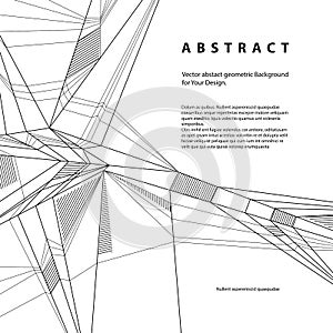 Vector abstract geometric background, techno style black and white lines illustration.