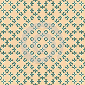 Vector abstract geometric floral seamless ornament pattern in tan and teal color