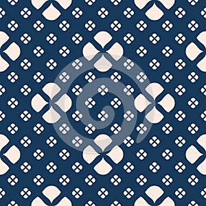 Vector abstract geometric floral seamless pattern. Deep blue and light pink