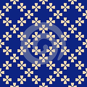 Vector abstract geometric floral seamless pattern in navy blue and beige color