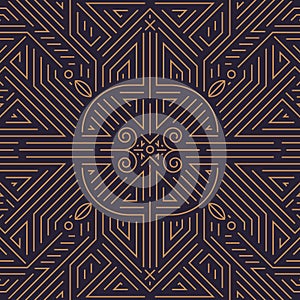 Vector abstract geometric line pattern, seamless art deco, gatsby style background. Golden retro luxury ornament.