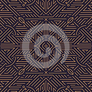 Vector abstract geometric line pattern, seamless art deco, gatsby style background. Golden retro luxury ornament.