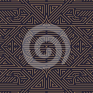 Vector abstract geometric line pattern, seamless art deco, gatsby style background. Golden retro luxury ornament.