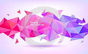 Vector abstract geometric low poly 3d shape. Origami facet style banner, background. Purple and red triangles poster