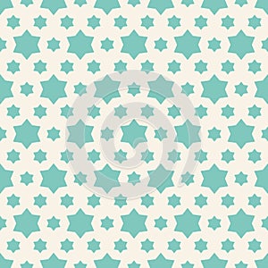 Vector abstract geometric seamless pattern with small stars. Turquoise and white