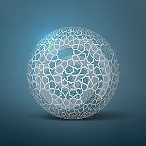 Vector abstract geometric sphere. Based on ethnic ornaments. Intertwined paper stripes