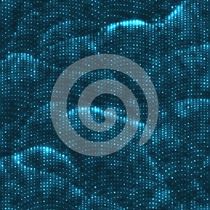 Vector abstract glowing point noise background. Array of glowing points in form of distorted surface.