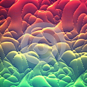Vector abstract glowing point noise background. Array of glowing points in form of distorted surface.