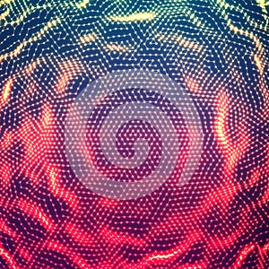 Vector abstract glowing point noise background. Array of glowing points in form of distorted surface.