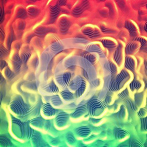 Vector abstract glowing point noise background. Array of glowing points in form of distorted surface.