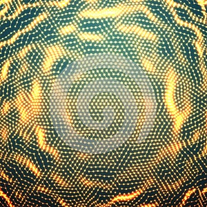 Vector abstract glowing point noise background. Array of glowing points in form of distorted surface.