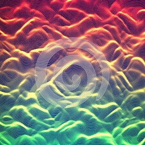 Vector abstract glowing point noise background. Array of glowing points in form of distorted surface.