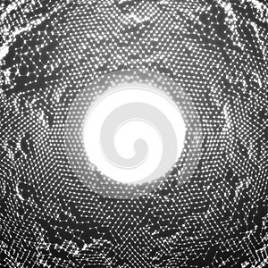 Vector abstract glowing point noise background. Array of glowing points in form of distorted surface.