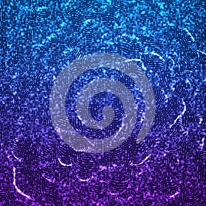 Vector abstract glowing point noise blue background. Array of glowing points in form of distorted surface.