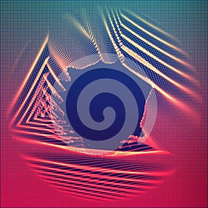 Vector abstract glowing point noise red background. Array of glowing points in form of distorted surface.