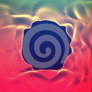 Vector abstract glowing point noise red background. Array of glowing points in form of distorted surface.