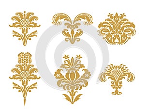 Vector abstract gold set flowers elements design