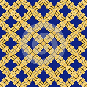 Vector abstract golden floral seamless pattern. Deep blue and yellow ornament