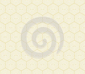 Vector abstract golden geometric pattern with hexagonal grid, thin curved lines