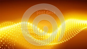 Vector abstract golden particle wave, points array, shallow depth of field. Futuristic illustration. Technology digital