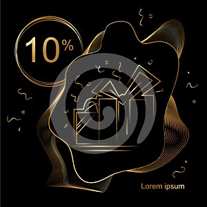 Vector abstract graphics composition of lines and waves, gold on black