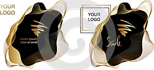 Vector abstract graphics composition of lines and waves, gold on black