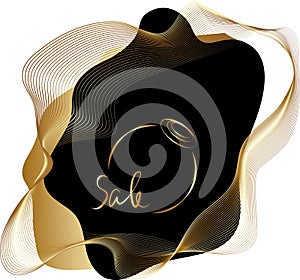 Vector abstract graphics composition of lines and waves, gold on black